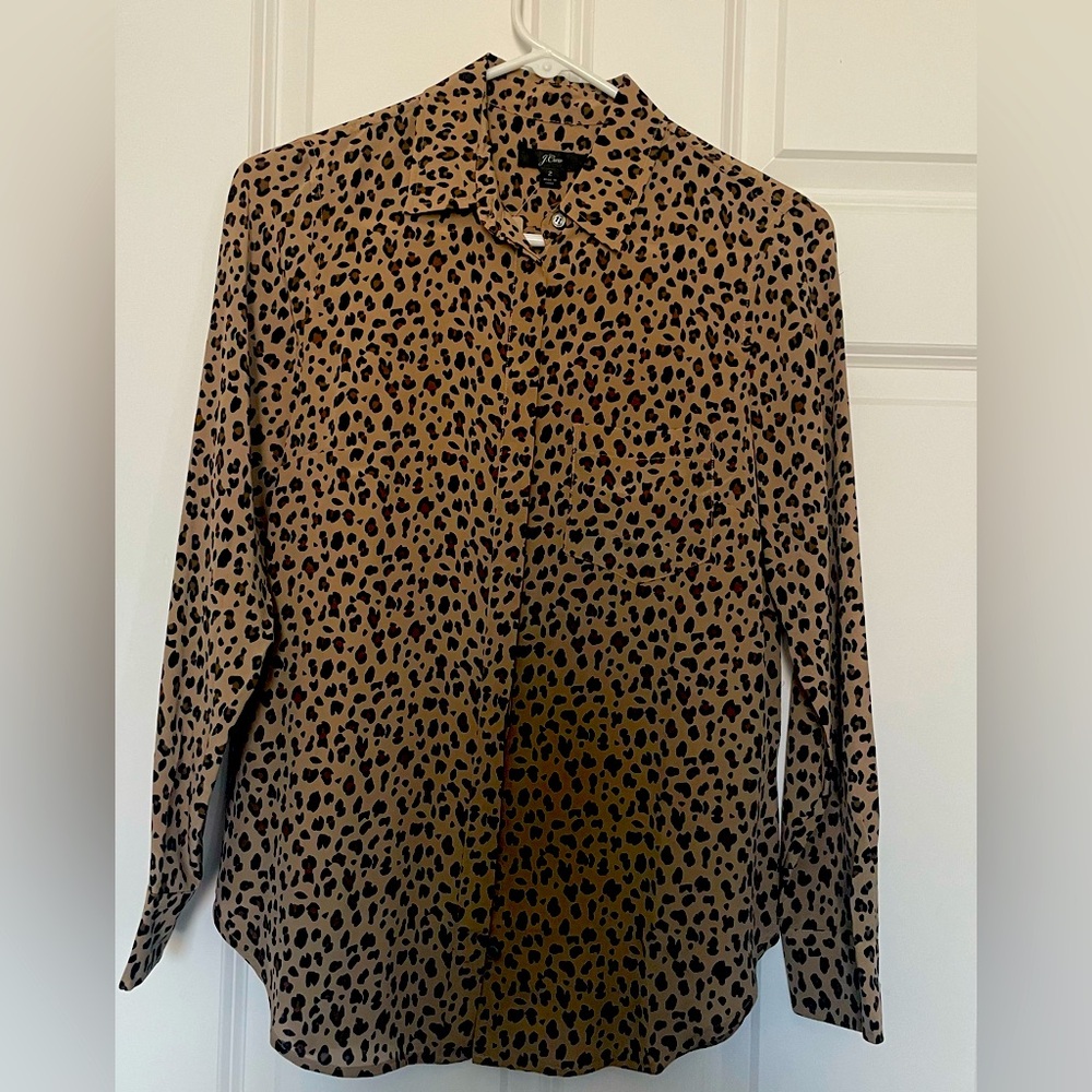 J crew animal print button down silk blouse